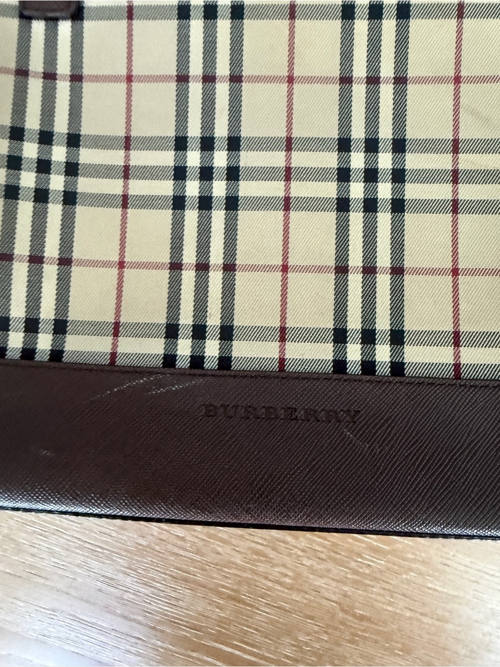 Burberry Beige Check Shoulder Bag with Brown Leather Trim - Picture 4 of 12